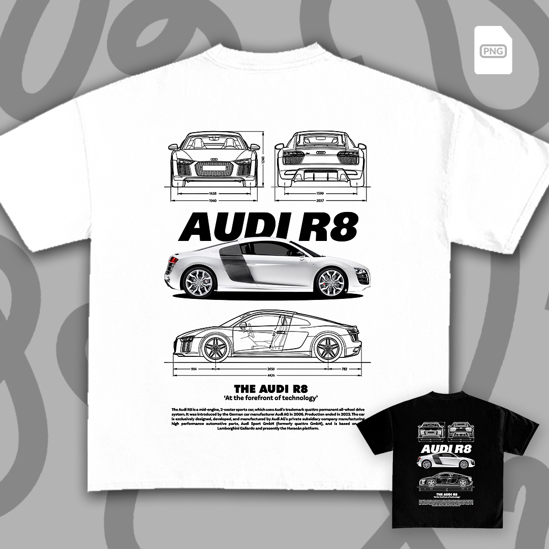 Car design for t-shirt, graphic, audi r8 vector for print
