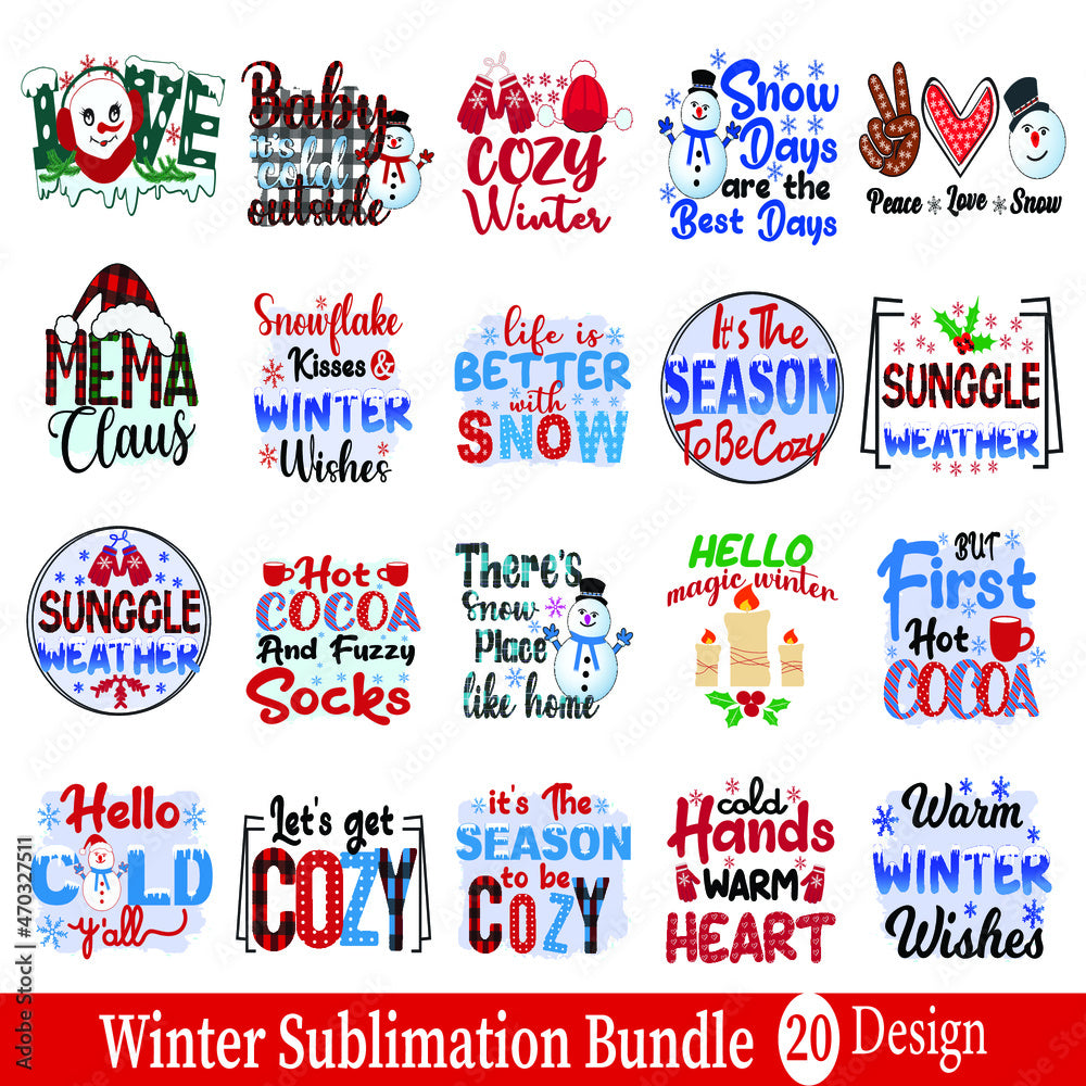 Winter Sublimation Design Bundle, perfect on t shirts, mugs, signs, cards and much more