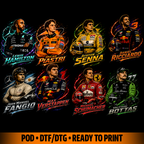 Grand Prix vibes drivers iconic t-shirt design for print DTF