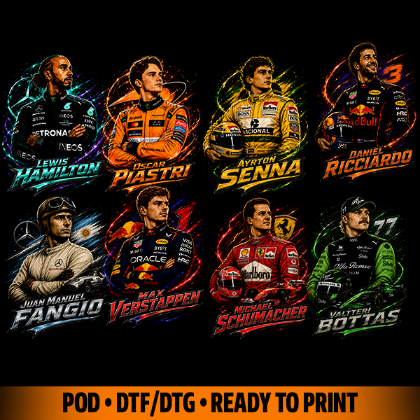 Grand Prix vibes drivers iconic t-shirt design for print DTF