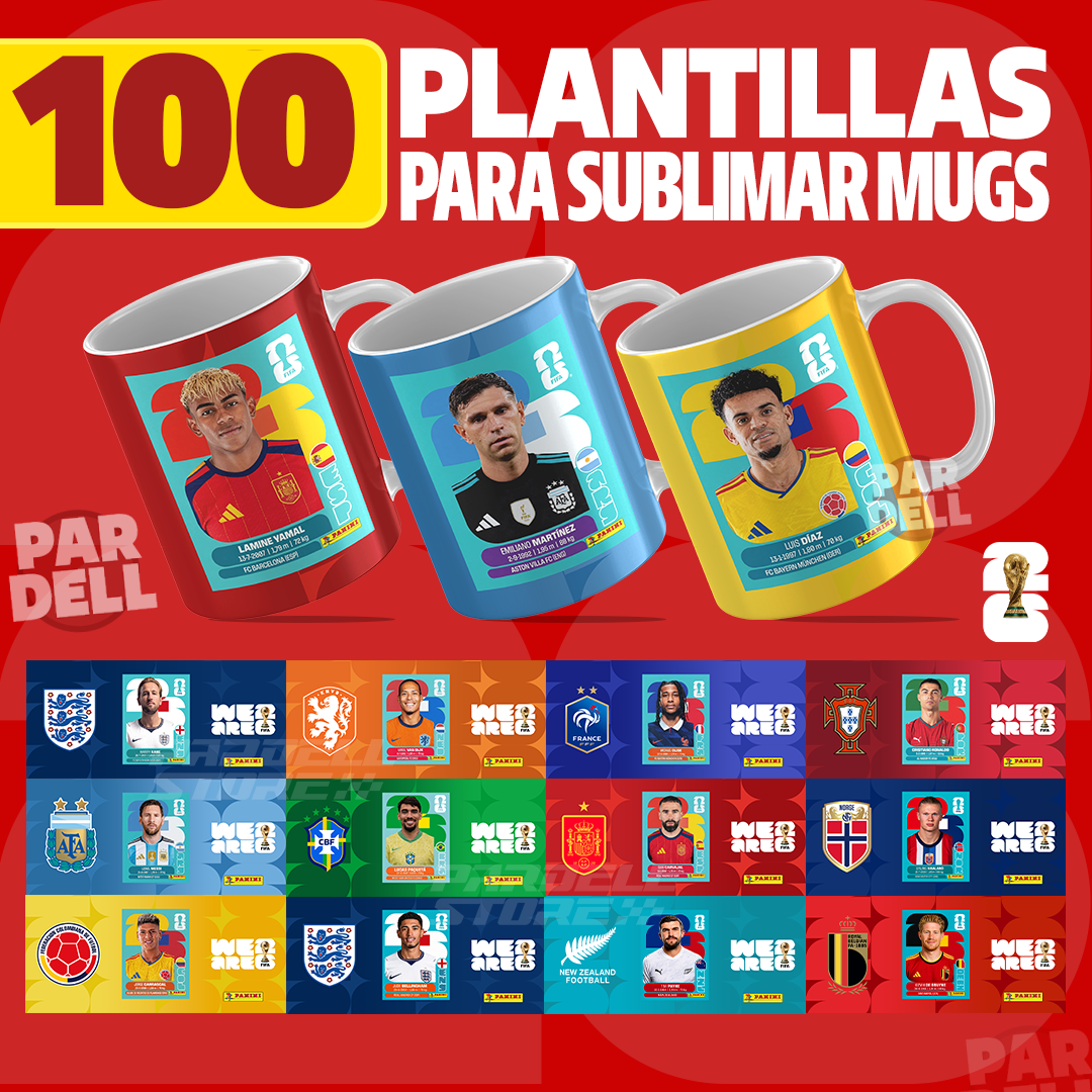 100 Plantillas del Mundial para sublimar mugs +obsequio