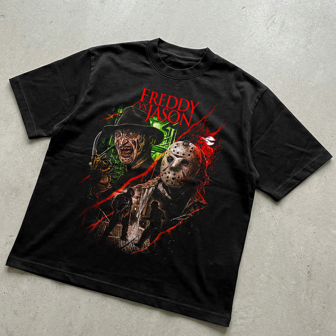 Freddy vs Jason Horror graphic t-shirt design