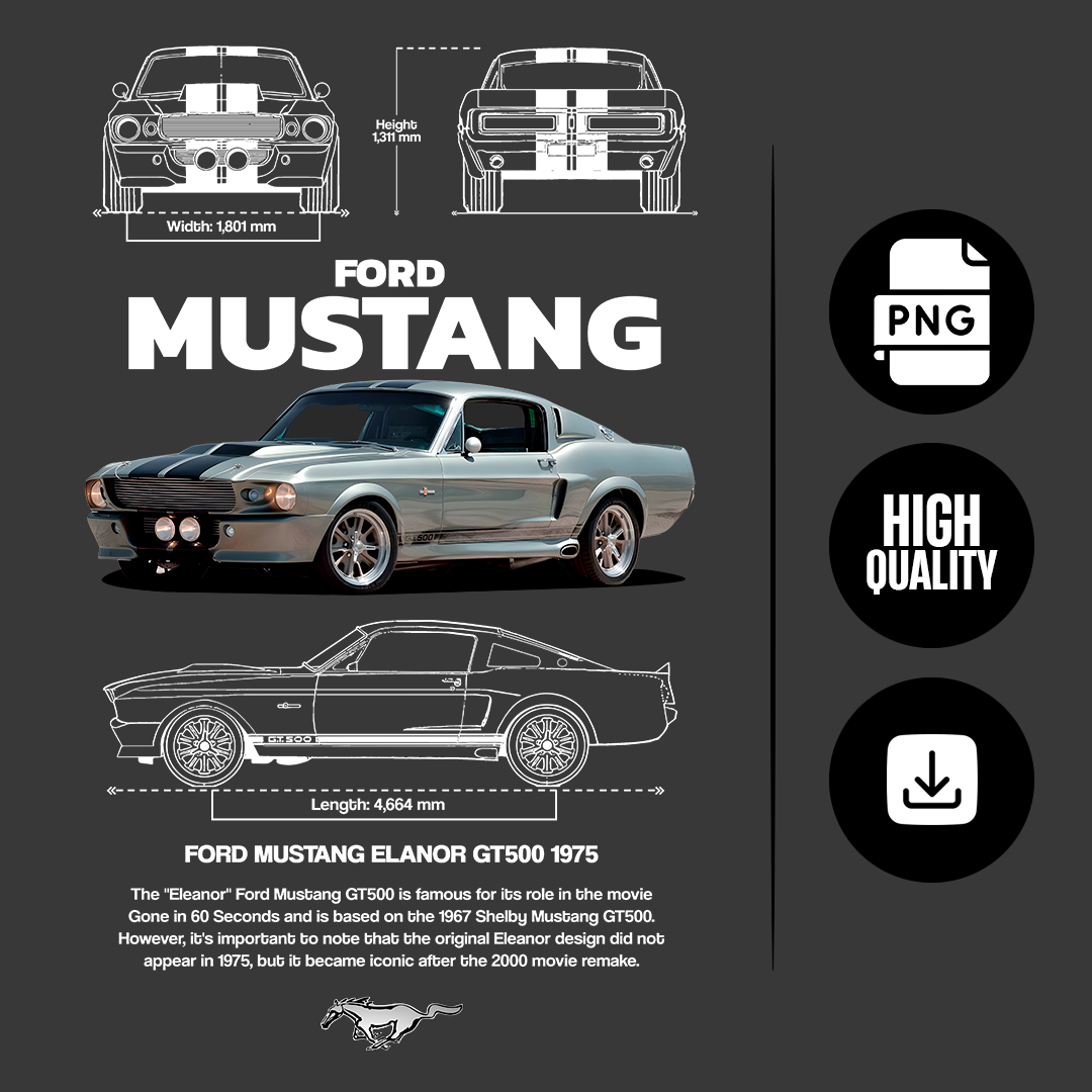 Car t-shirt design - Ford Mustang Elanor GT500 1975