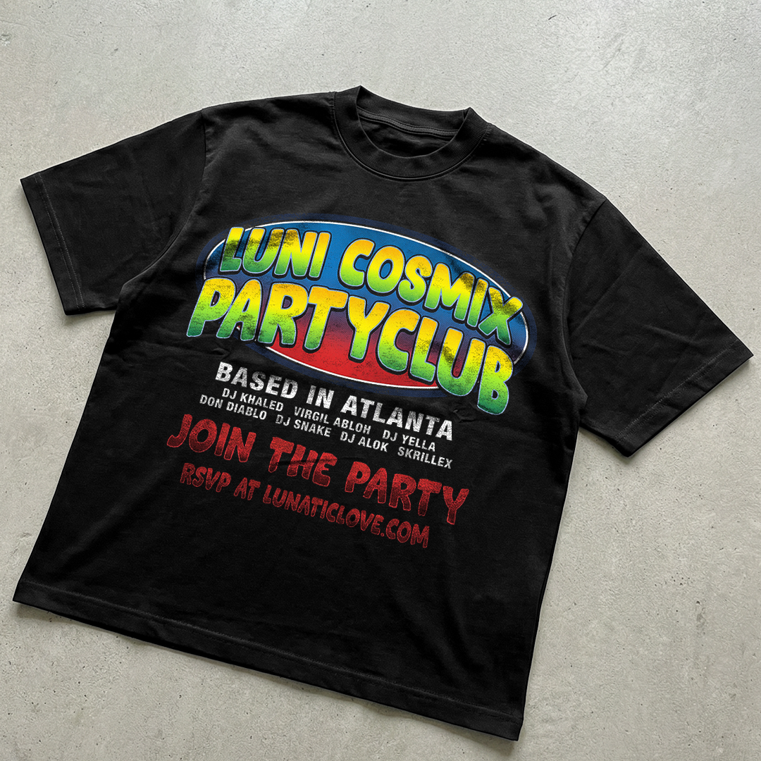 Graphic Luni Cosmix Party Club t-shirt design