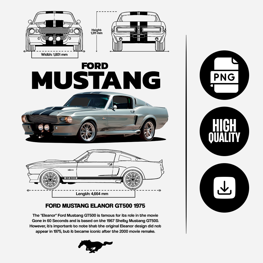 Car t-shirt design - Ford Mustang Elanor GT500 1975