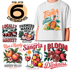 6 Vintage Fruits designs - DIGITAL FILE SVG - PNG