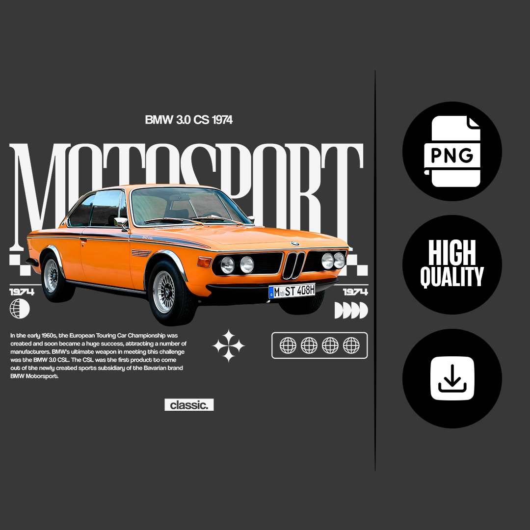 car t-shirt design - bmw 3.0 cs 1974