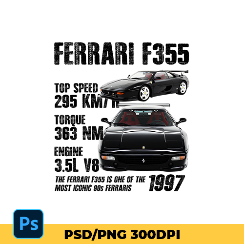 Template 1997 Ferrari F355 t-shirt design