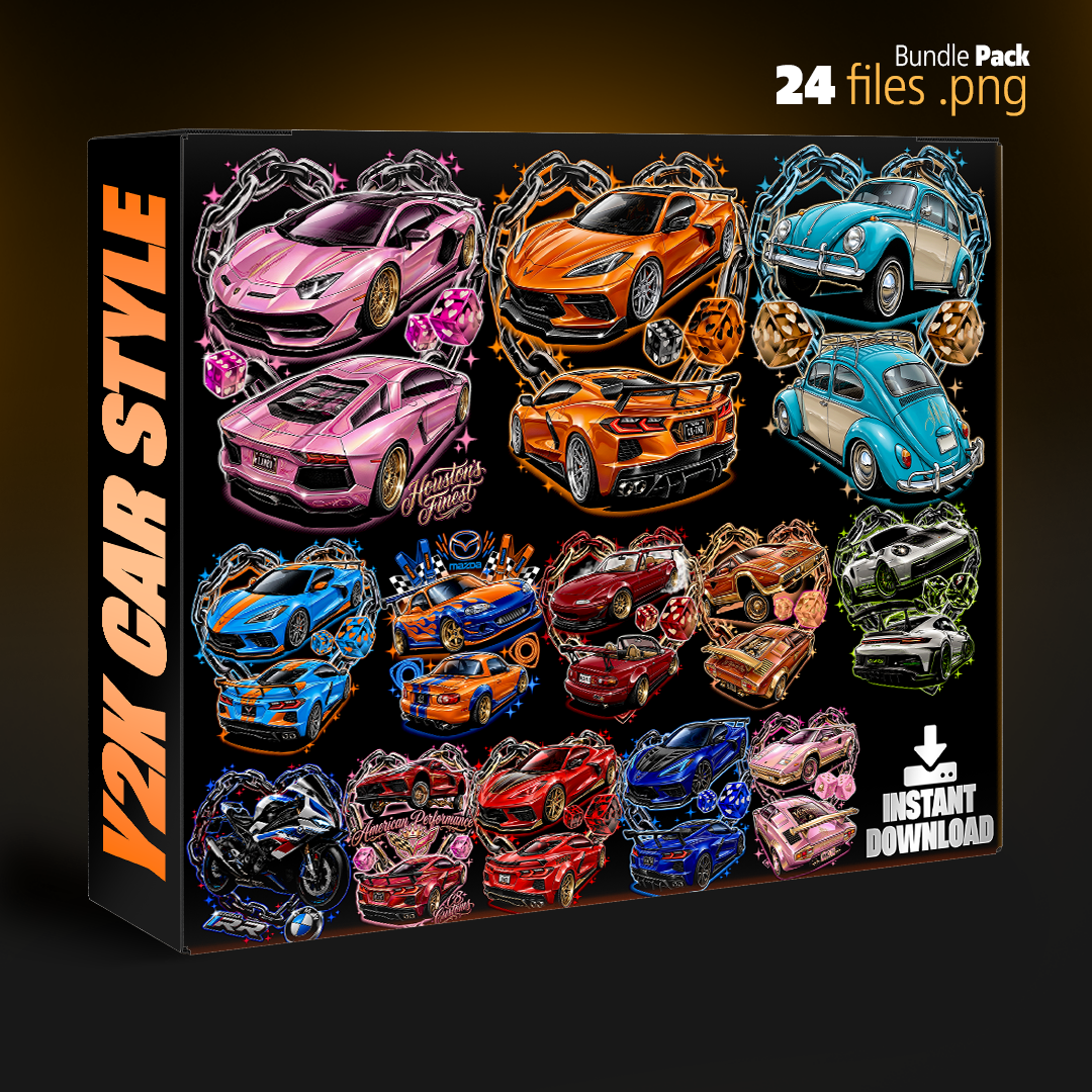Y2K style cars bundle pack. T-shirt design for DTF