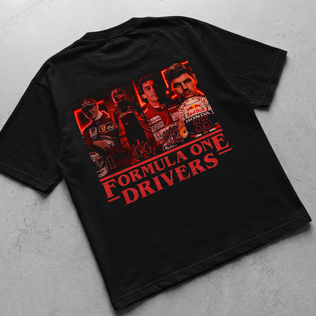 t-shirt design F1 Drivers Stranger things