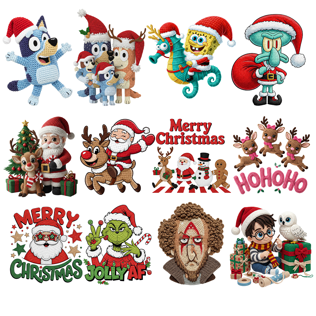 Estilo crochet 31 diseños para Sublimacion & DTF Feliz Navidad