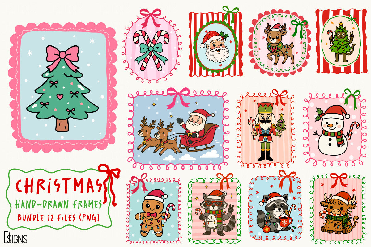 Christmas Coquette Frame Clipart Bundle