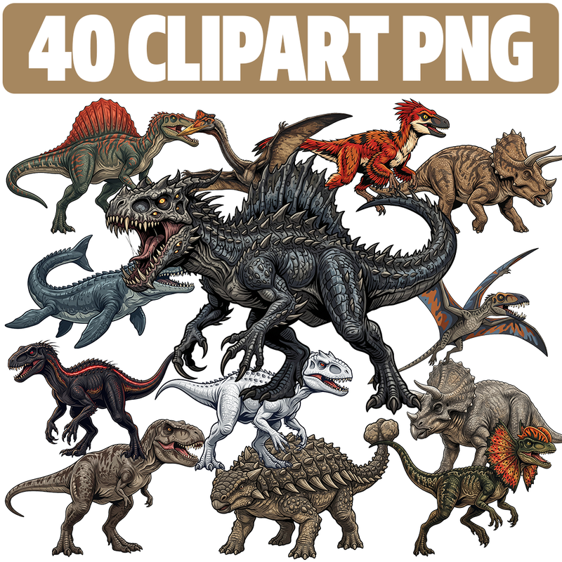 Paquete de 40 imagenes clipart PNG de Jurassic World