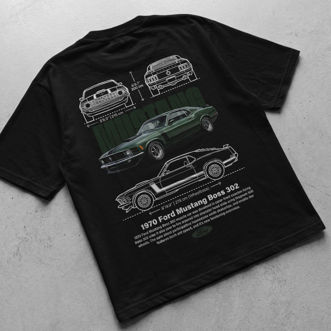 Car t-shirt design Ford Mustang boss 302 1970