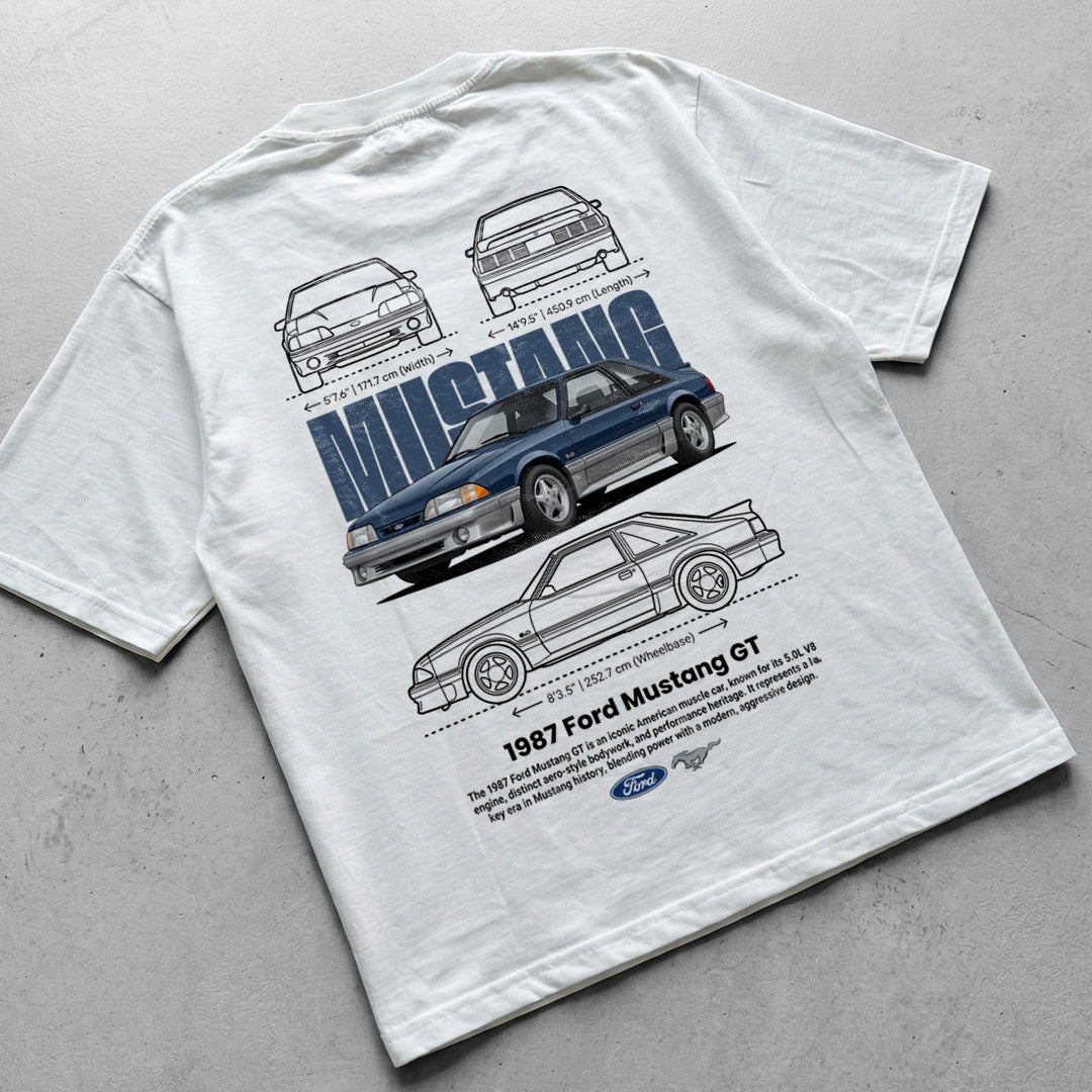 Car t-shirt design Ford mustang GT 1987