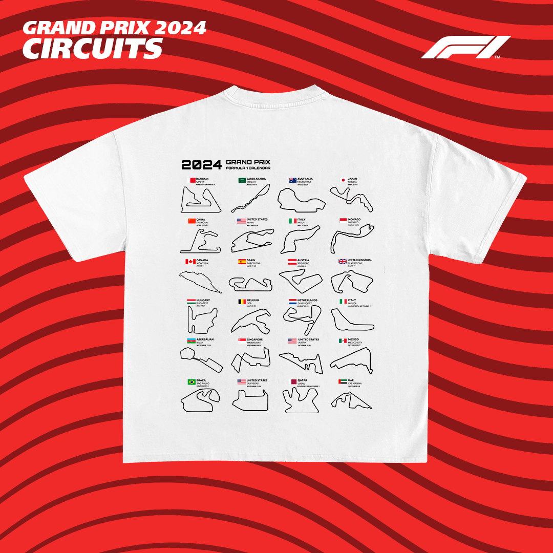 Formula 1 Circuits Calendar 2024 - t-shirt design