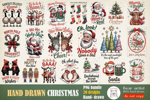 Hand Drawn Christmas PNG Bundle