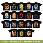 36 Premium Halftone anime designs for t-shirt/hoodies Bundle Pack