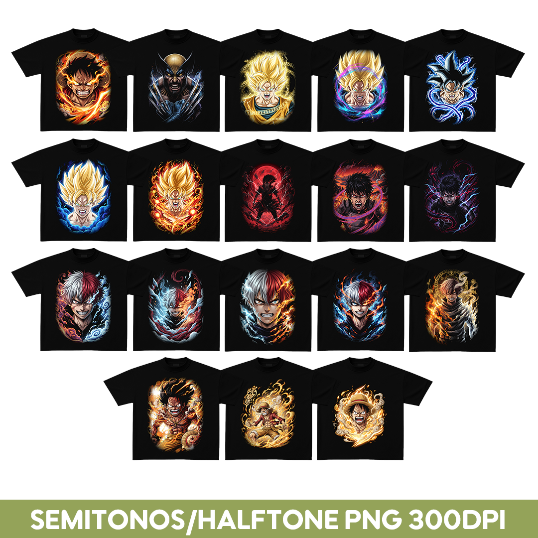 36 Premium Halftone anime designs for t-shirt/hoodies Bundle Pack