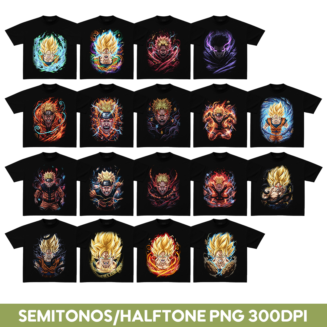 36 Premium Halftone anime designs for t-shirt/hoodies Bundle Pack