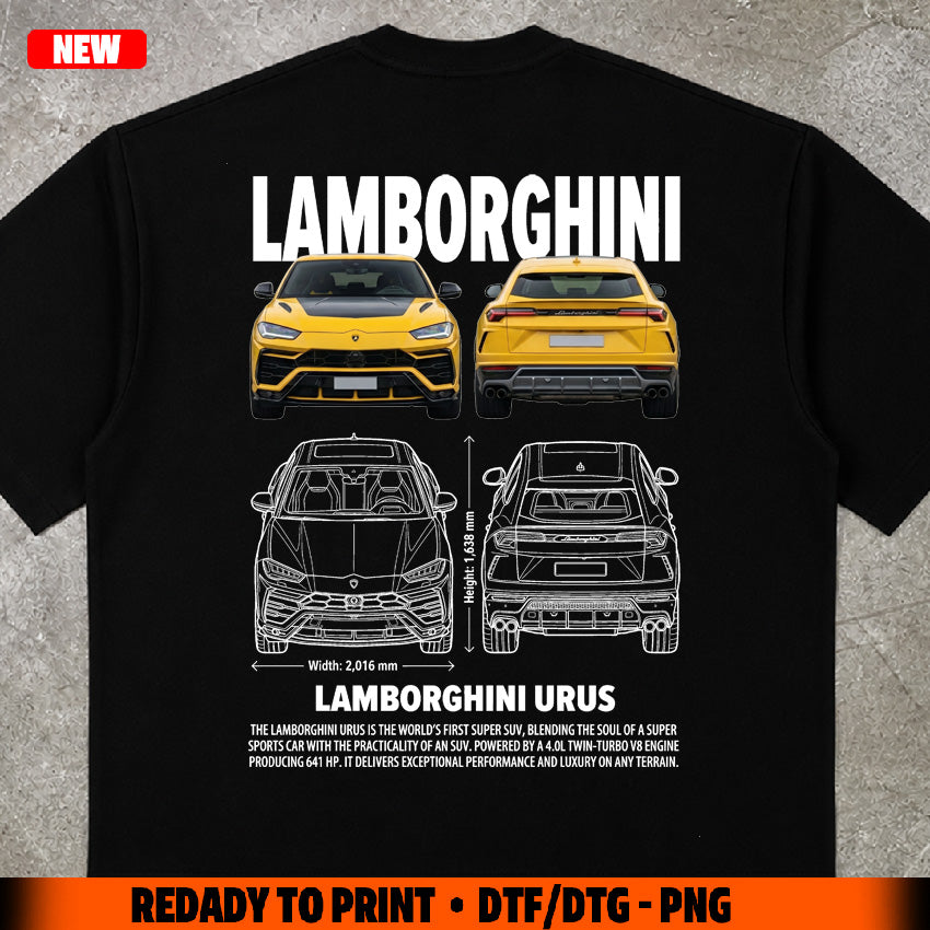 t-shirt design lamborghini urus digital file png