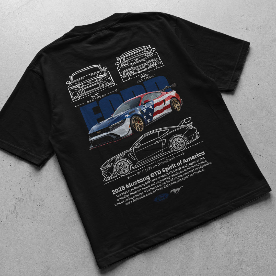 Car t-shirt design Ford mustang GTD spirit of america