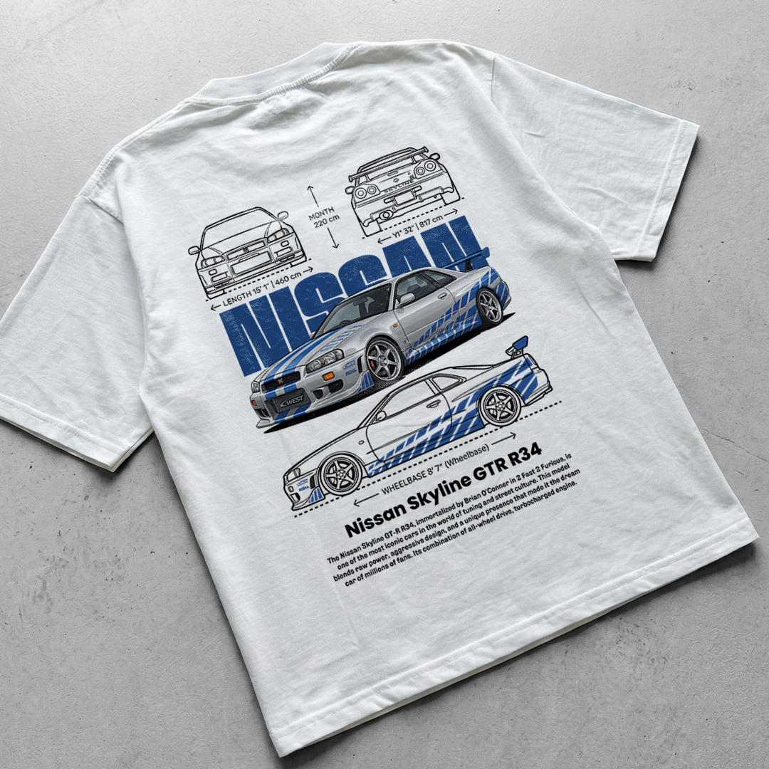Car t-shirt design Nissan Skyline GTR R34
