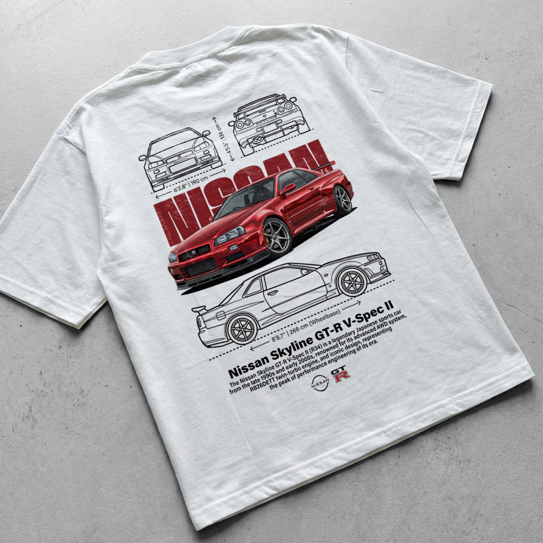 Car t-shirt design Nissan Skyline R34 V-spec II