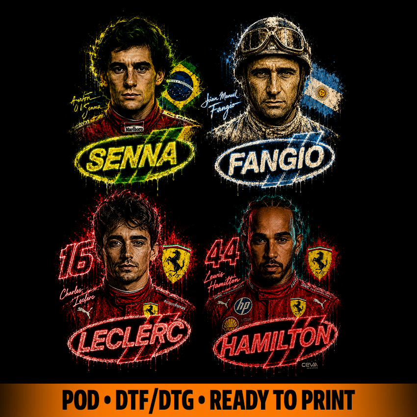 Legend drivers F1 tshirt design DTF halftones