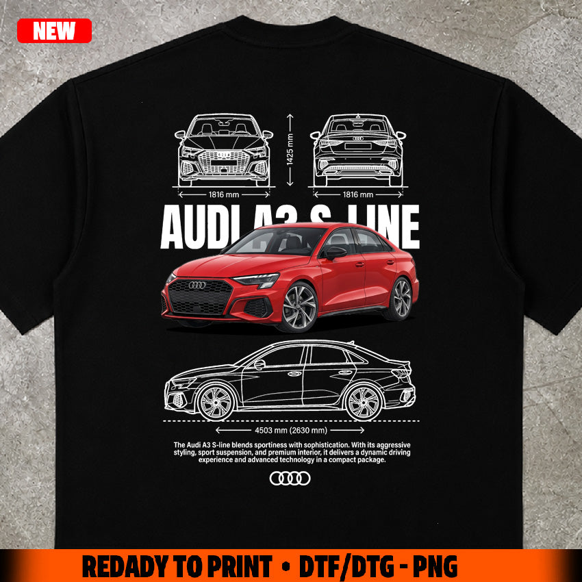 t-shirt design Audi A3 S-line digital file png
