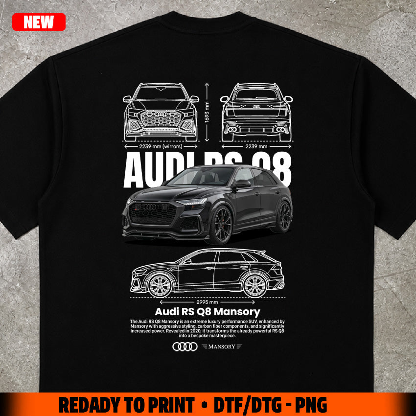 t-shirt design audi rs q8 digital file png