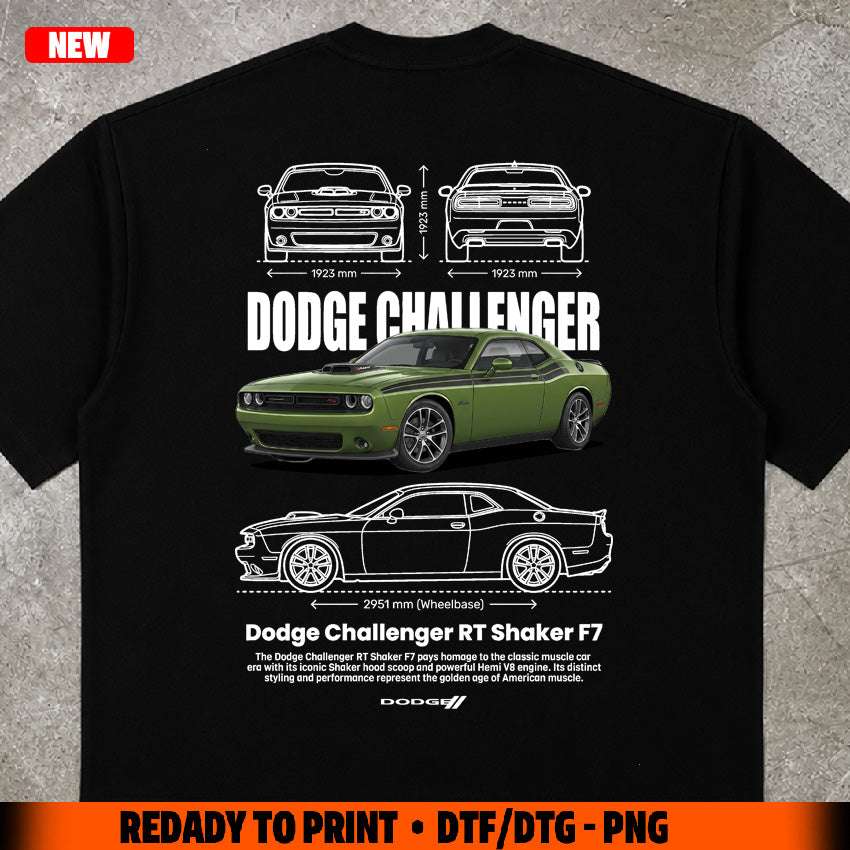 t-shirt design dodge challenger rt shaker digital file png