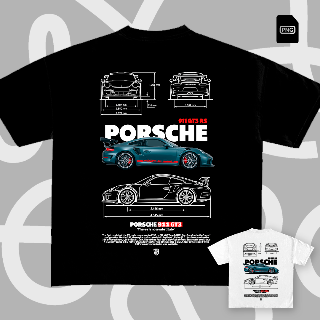 Porsche 911 GT3 RS blue-red t-shirt design – Pardell