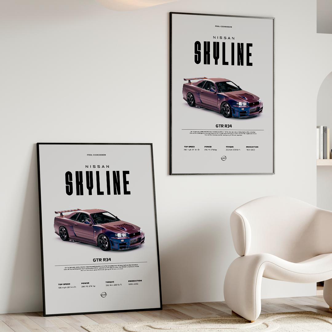 Nissan Skyline R34 poster for printing