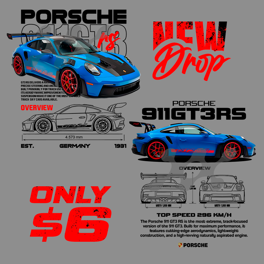 Plantilla Porsche 911 GT3 RS - t-shirt design