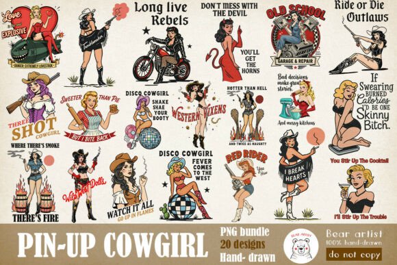 Retro Pin-Up Cowgirl Clipart Bundle