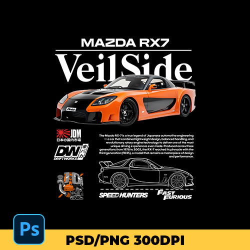 RX7 Veilside digital file for t-shirt - download
