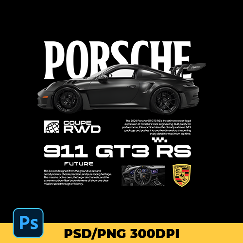 Template Porsche 911 GT3 RS 2025 t-shirt design