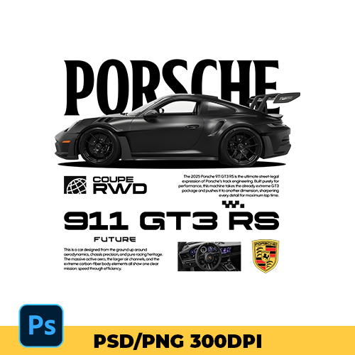 Template Porsche 911 GT3 RS 2025 t-shirt design