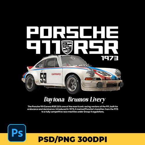 Porsche 911 RSR 2.8 Daytona 1973 template t-shirt design