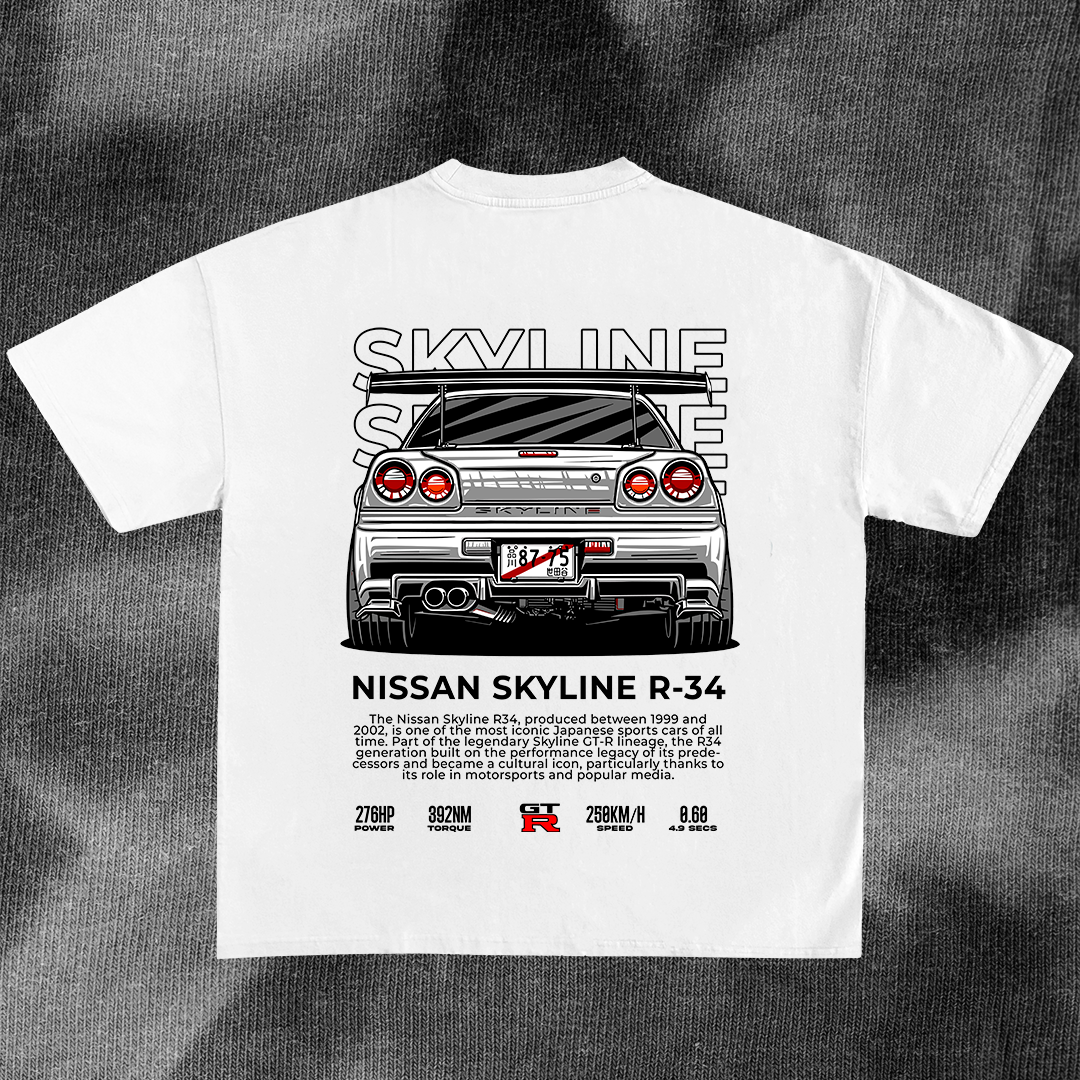 Gray Nissan Skyline R-34 - t-shirt design