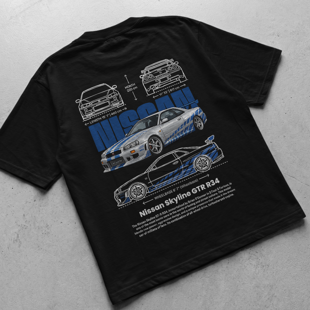 Car t-shirt design Nissan Skyline GTR R34