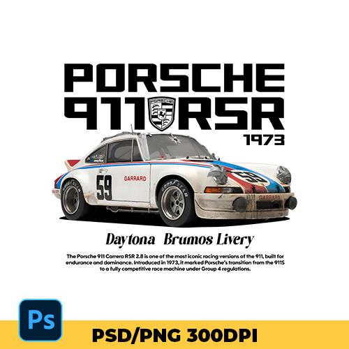Porsche 911 RSR 2.8 Daytona 1973 template t-shirt design
