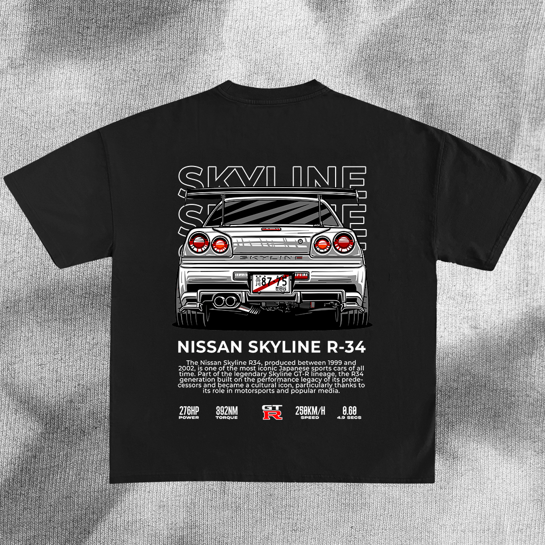 Gray Nissan Skyline R-34 - t-shirt design