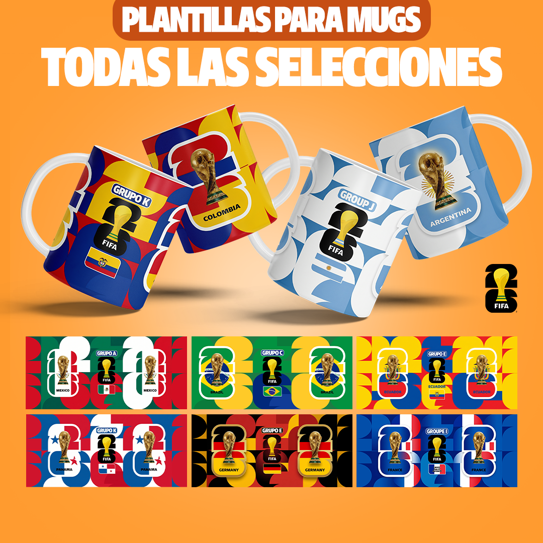 Plantillas del mundial para mugs - todas las selecciones para sublimar
