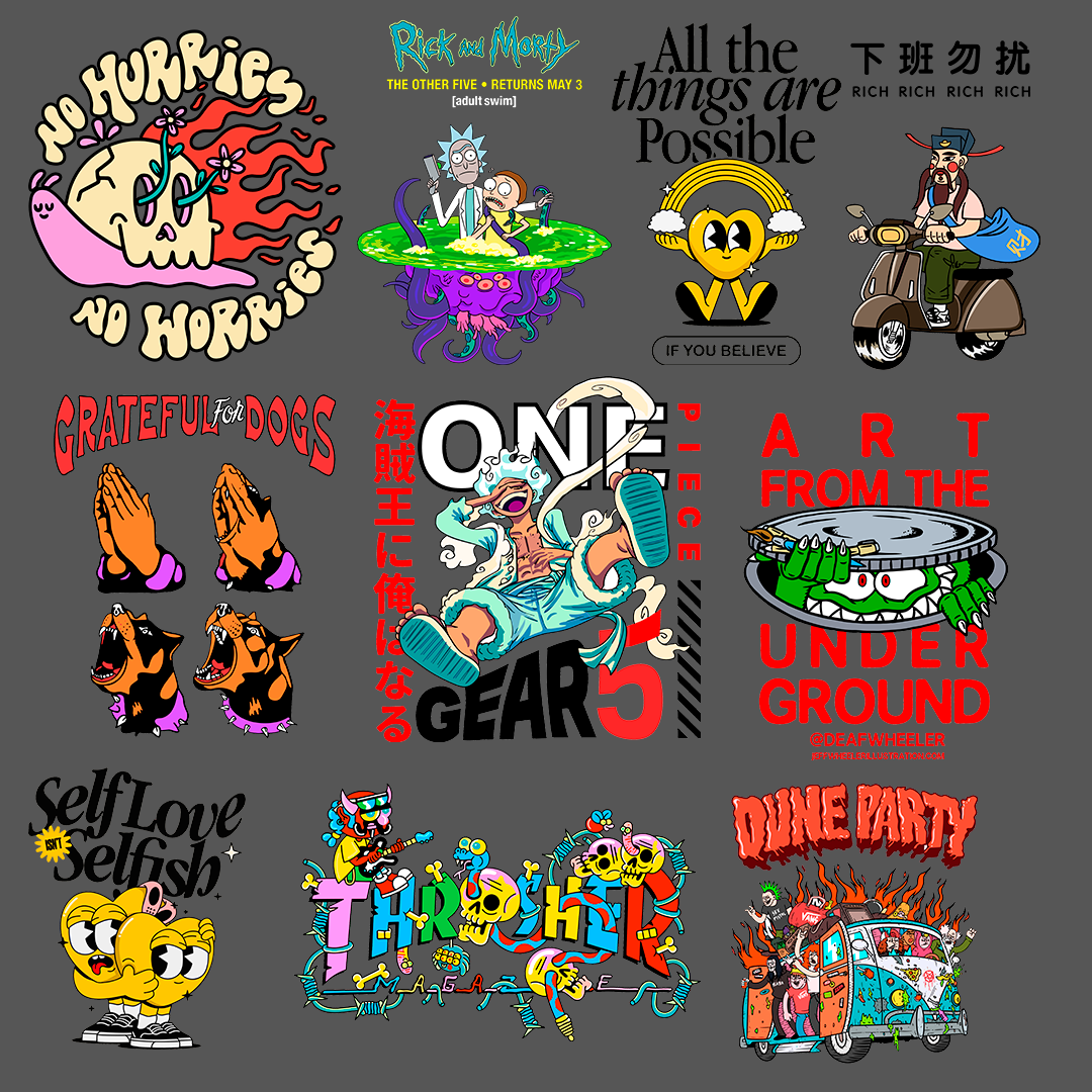 Pack of 15 fashion templates. DTF, DTG, streetwear