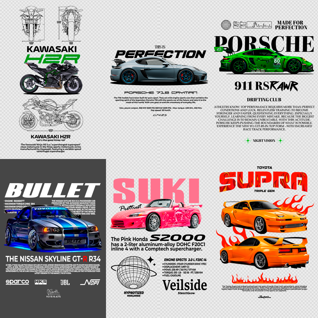 +860 CAR DESIGNS FOR PRINT ON CLOTHING