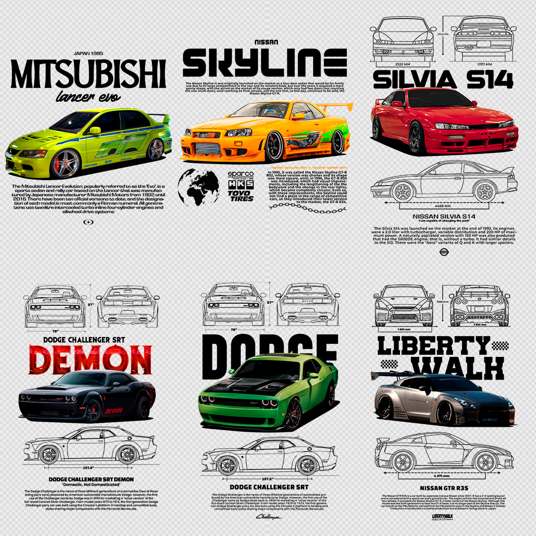 +860 CAR DESIGNS FOR PRINT ON CLOTHING