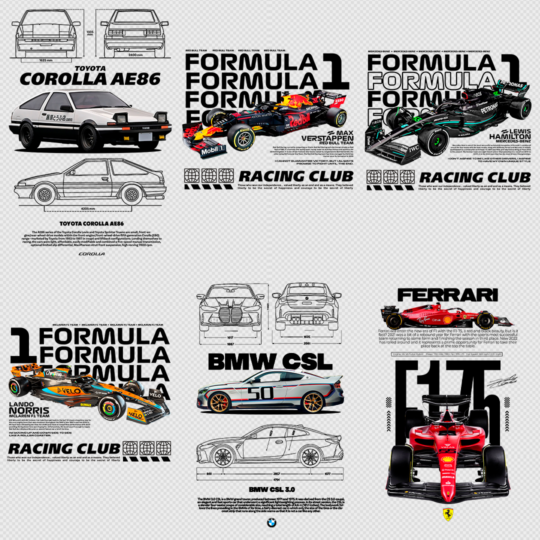 +340 CAR DESIGNS FOR PRINT ON CLOTHING