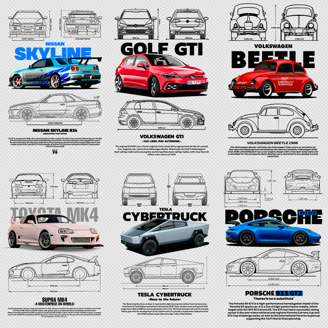 +340 CAR DESIGNS FOR PRINT ON CLOTHING